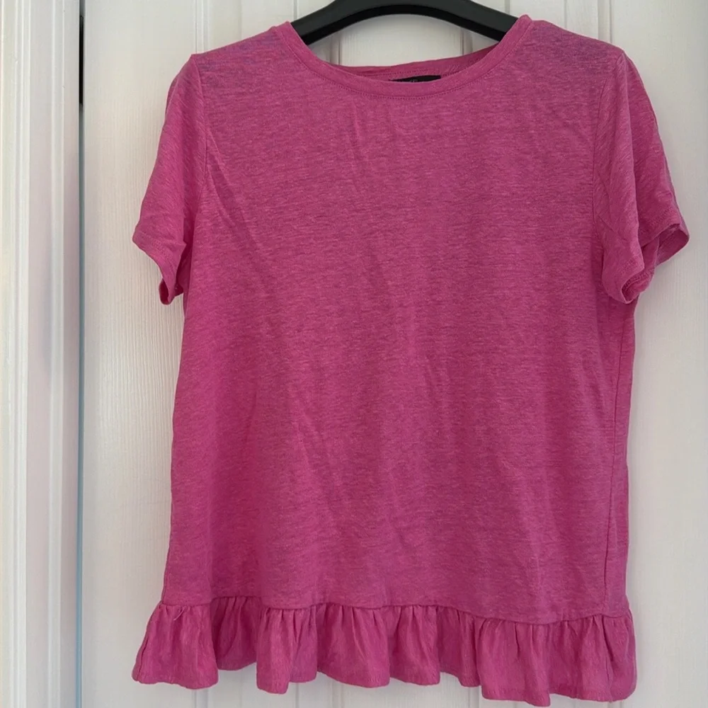 NWT J Crew magenta pink ruffle back top. Size small